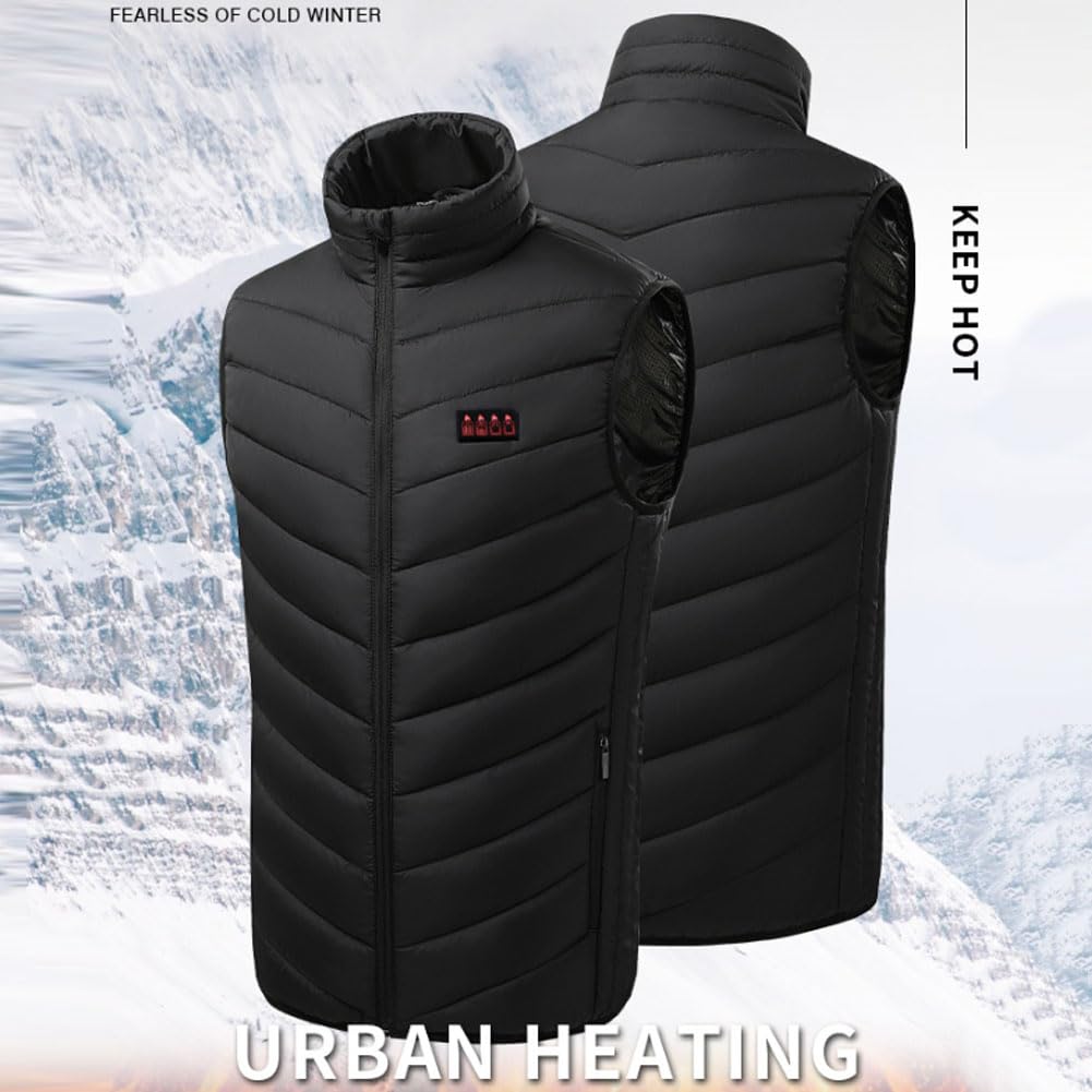 Chaleco Térmico con Calefacción de Fibra de Carbono, Chaleco Eléctrico 3 Niveles de Temp Ajustable Lavable para Hombres y Mujeres para Calor Invernal al Aire Libre 17 Zones Black L