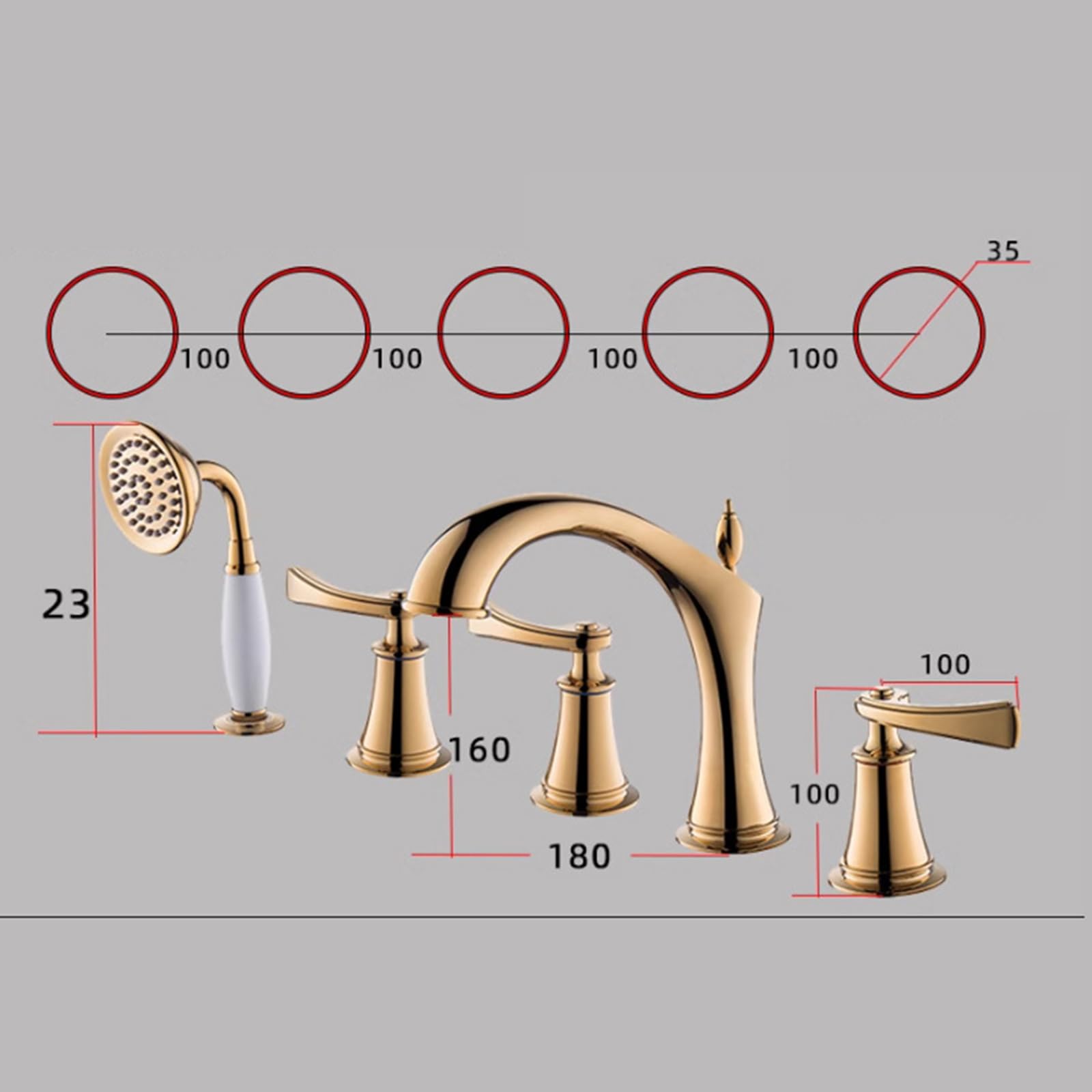 Juego de grifo de ducha de 5 pulverizaciones para bañera 5 en 1 Wannenarmatur con cabezal de ducha de mano moderno Ch h ideal para actualización de baño y fácil instalación