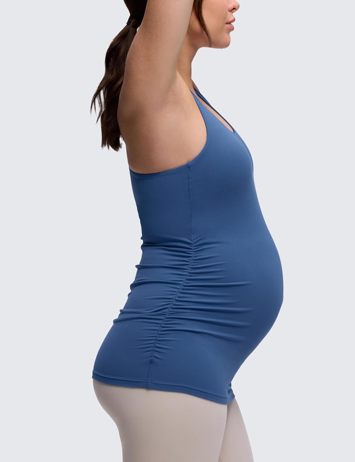 CRZ YOGA Butterluxe Maternity Racerback Tank Tops - Ruched Sleeveless Womens Pregnancy Yoga Workout Shirt with Built in Bra - Image 4