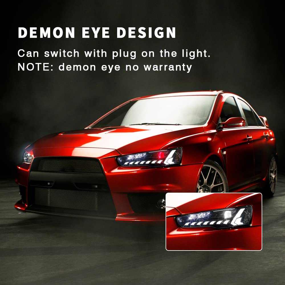 Archaic Dämonenaugen Scheinwerfer kompatibel mit Mitsubishi Lancer and Lancer EVO X 2008-2020, Frontlichter mit Animation DRL,mit E-Prüfzeichen