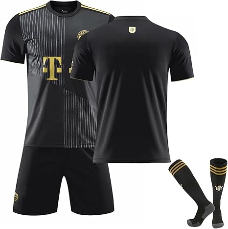 Amazon Co Jp Mtjbf サッカーユニフォーム子供大人用 メンズ サッカーバイエルンミュンヘンサッカークラブ 空白番号 21 22 バイエルンアウェイブラックジャージースーツソックス付き 上下セットジャージとソックスサッカージャージ Tシャツ半ズボン Size Small