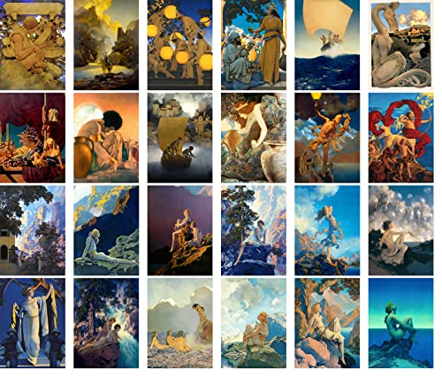 Pixiluv Vintage Postcards (24 Pcs 4"X6" Each) People In Amazing Landscapes Vintage Notecards By Maxfield Parrish Retro Greeting Card Reprint #TOP1