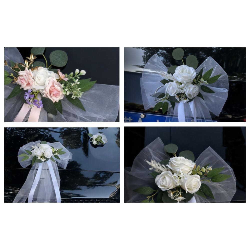 6 Stück Autoschleifen Hochzeitsauto Deko Blumenschmuck Mit Tüll Schleife, | Hochzeit Autoschmuck, Brautwagen Dekoration, Künstliche Blumen, Für Hochzeit Feier Fotoshooting Fahrzeugdekoration,Blau