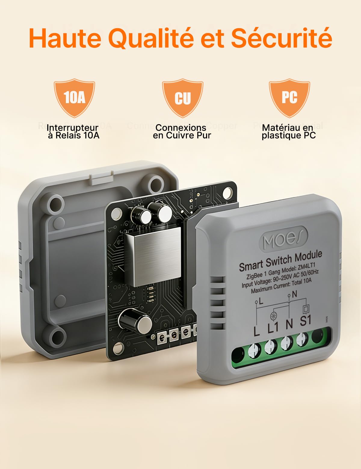 MOES Zigbee Interrupteur d'Éclairage Encastré 1 Voie | Mini module de relais intelligent, conducteur neutre et passerelle Zigbee requis, compatible Tuya