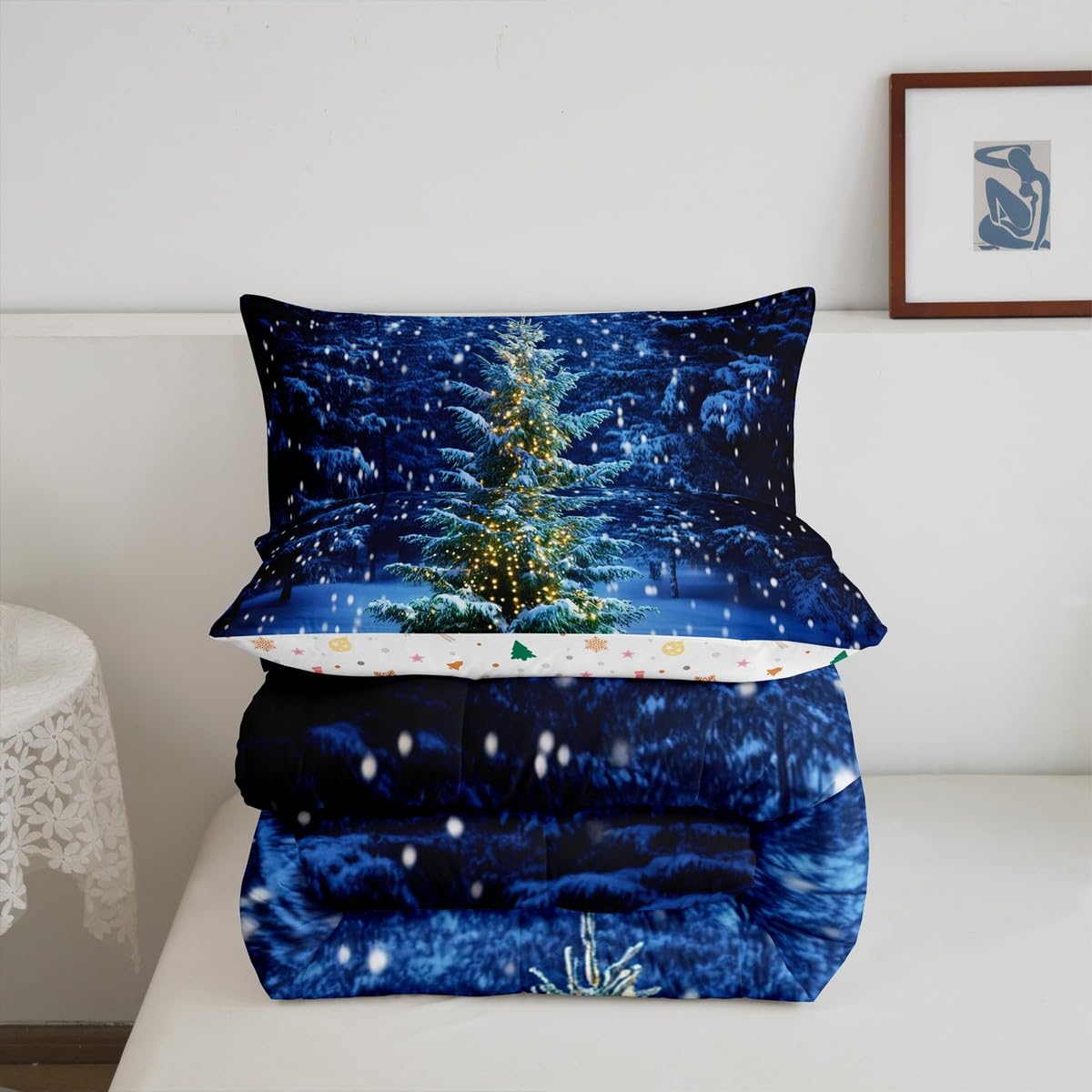 Set copripiumino singolo con albero di Natale, per ragazzi, ragazze, bambini, biancheria da letto a tema invernale, 2 pezzi, set di biancheria da letto con scritta "Happy New Year", set copripiumino a