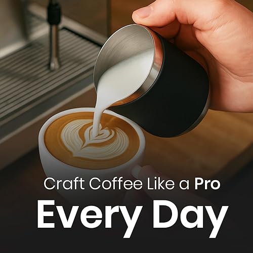 Miniatura 7 de Rattleware Jarra de acero inoxidable con mango de 12 onzas, con mango de goma, duradera y resistente al calor, jarra de espuma de leche para