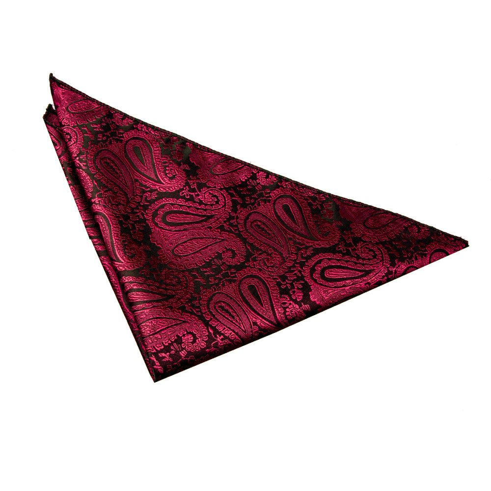 DQT Mens Paisley Floral Jacquard Pocket Square - Wedding, Business & Formal Suit Handkerchief - Burgundy