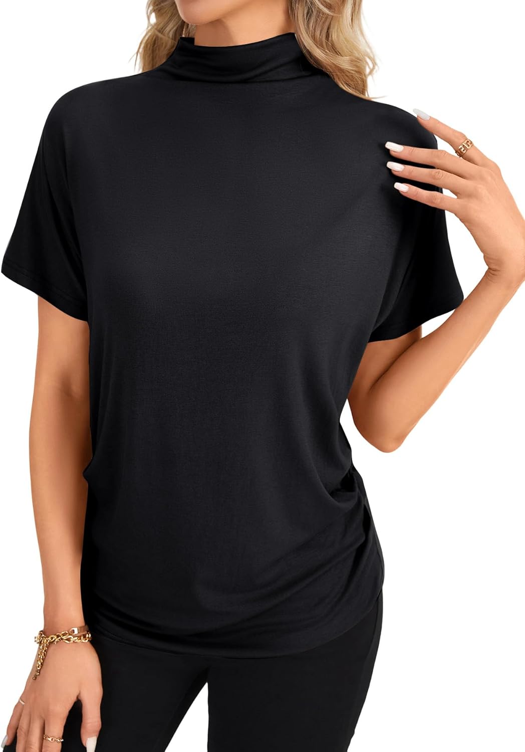 LYANER Women's Casual Mock Neck Ruffle Short Sleeve Summer Blouse Shirt Top - Image 7