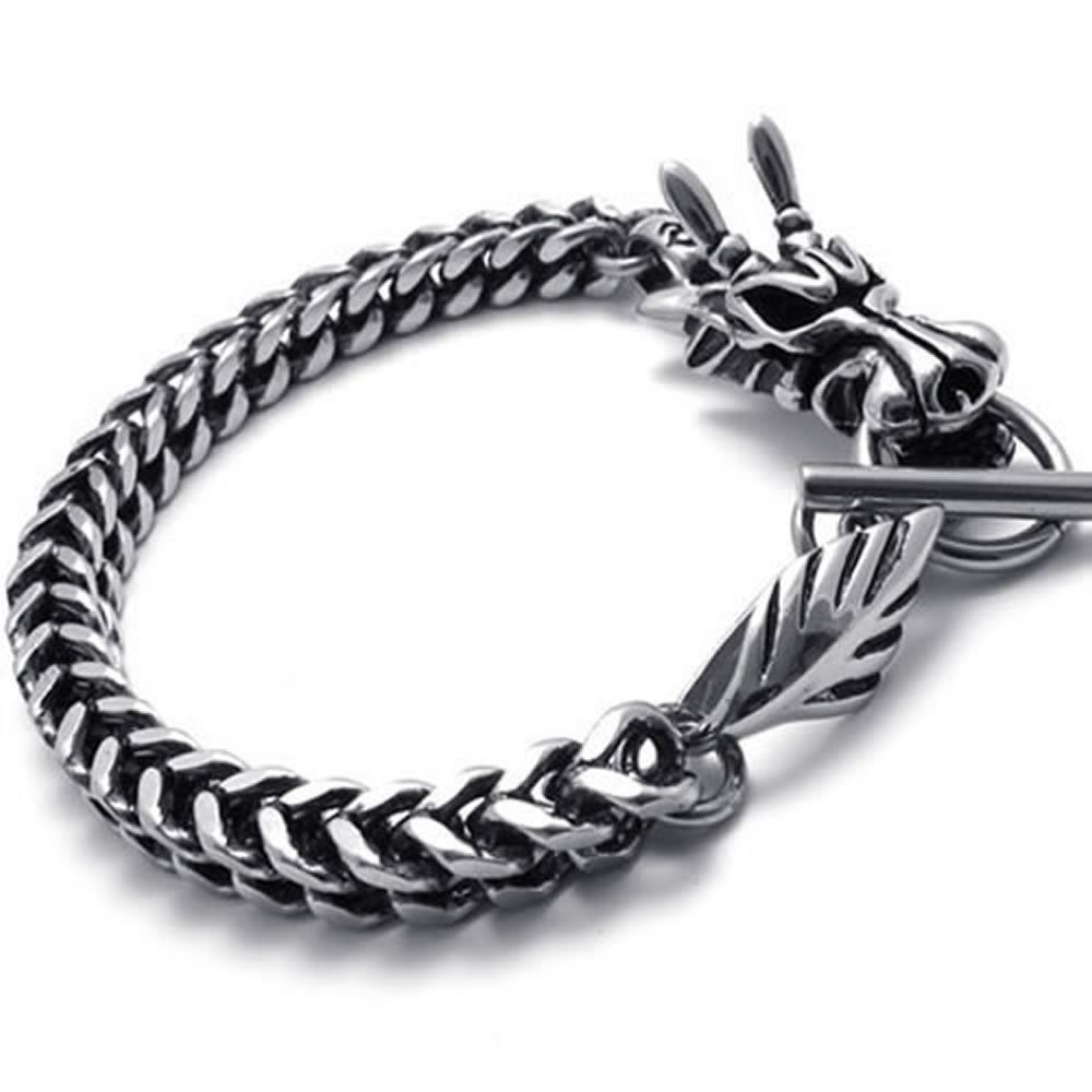 Konov Jewelry Stainless Steel Vintage Dragon Mens Bracelet