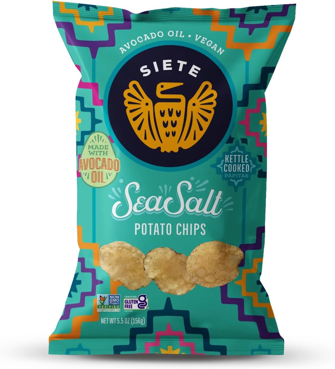 Siete Grain Free Potato Chips | Kettle Cooked | Gluten Free Chips | Vegan Snacks | Non GMO | Sea Salt, (Pack of 6)
