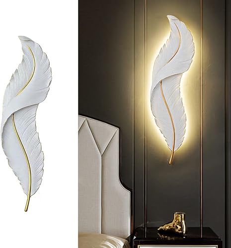 Qufute Lámpara de pared moderna LED regulable para montaje en pared, diseño de plumas elegante, color blanco, 3000k-6000k, lámpara de pared LED para