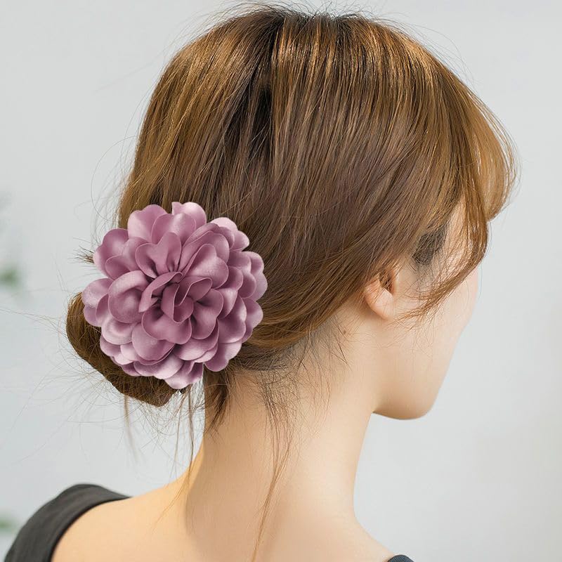 Image of Dainty Fabric Rose & Camellia Flower Oversized Brooch Pins & Hair Clip - Large Lapel Pin, 4.3in /7.5in
