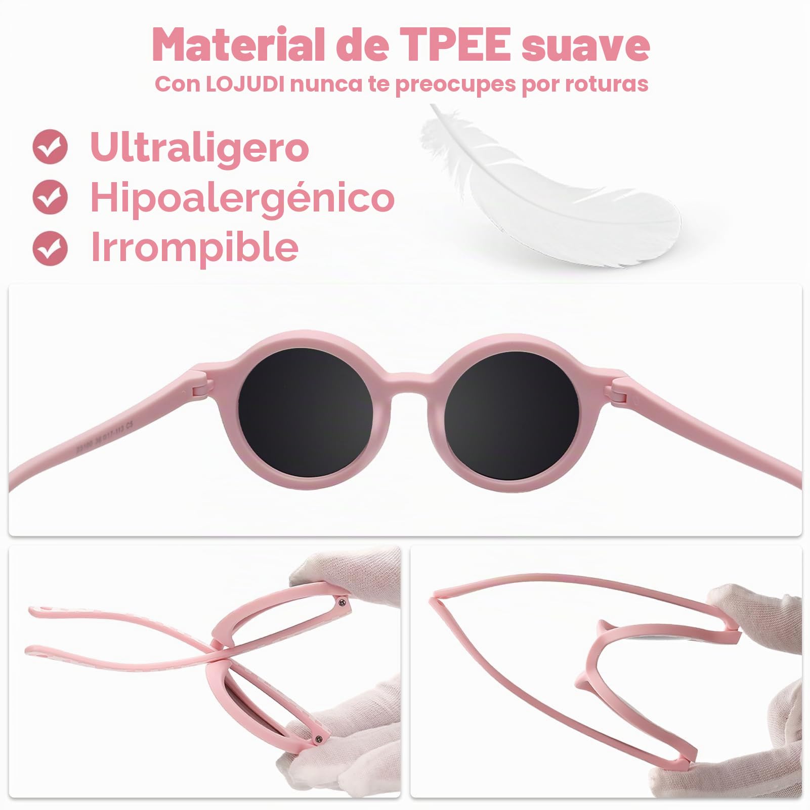 Gafas de sol polarizadas para bebés de 0 a 36 meses, con banda ajustable, silicona, marco redondo, protección UV, para niños pequeños de 0 a 3 años