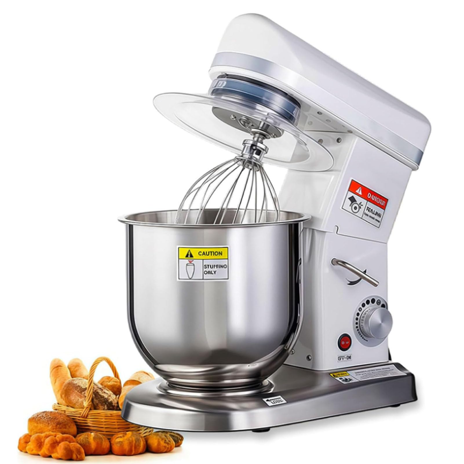 Cashwise Commercial Food Mixer with Dough Hook and Beater, 300W/500W Stainless Steel Stand Mixer, 5L/7L/10L Capacity, 3 Speed Electric Dough Mixer for Baking Bread and Cakes White-5L