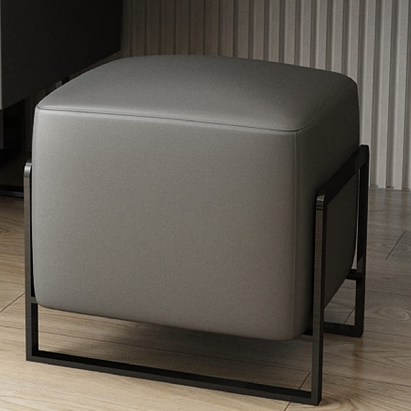 Repose-pieds ottoman carré en similicuir noir et tabouret de vanité moderne