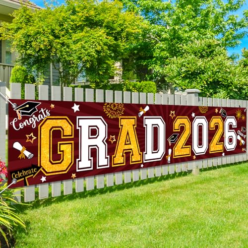 Image of 2026 Graduation Decorations-Congrats Class of 2026 Decorations Banner Grad Yard Sign for Graduation Party Supplies (Maroon)