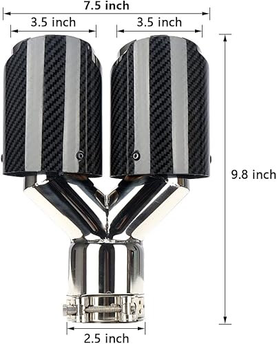 Miniatura 4 de A-KARCK Punta de escape de fibra de carbono de 2.5 pulgadas de entrada a salida doble de 3.5 pulgadas, resistencia a altas temperaturas Punta de