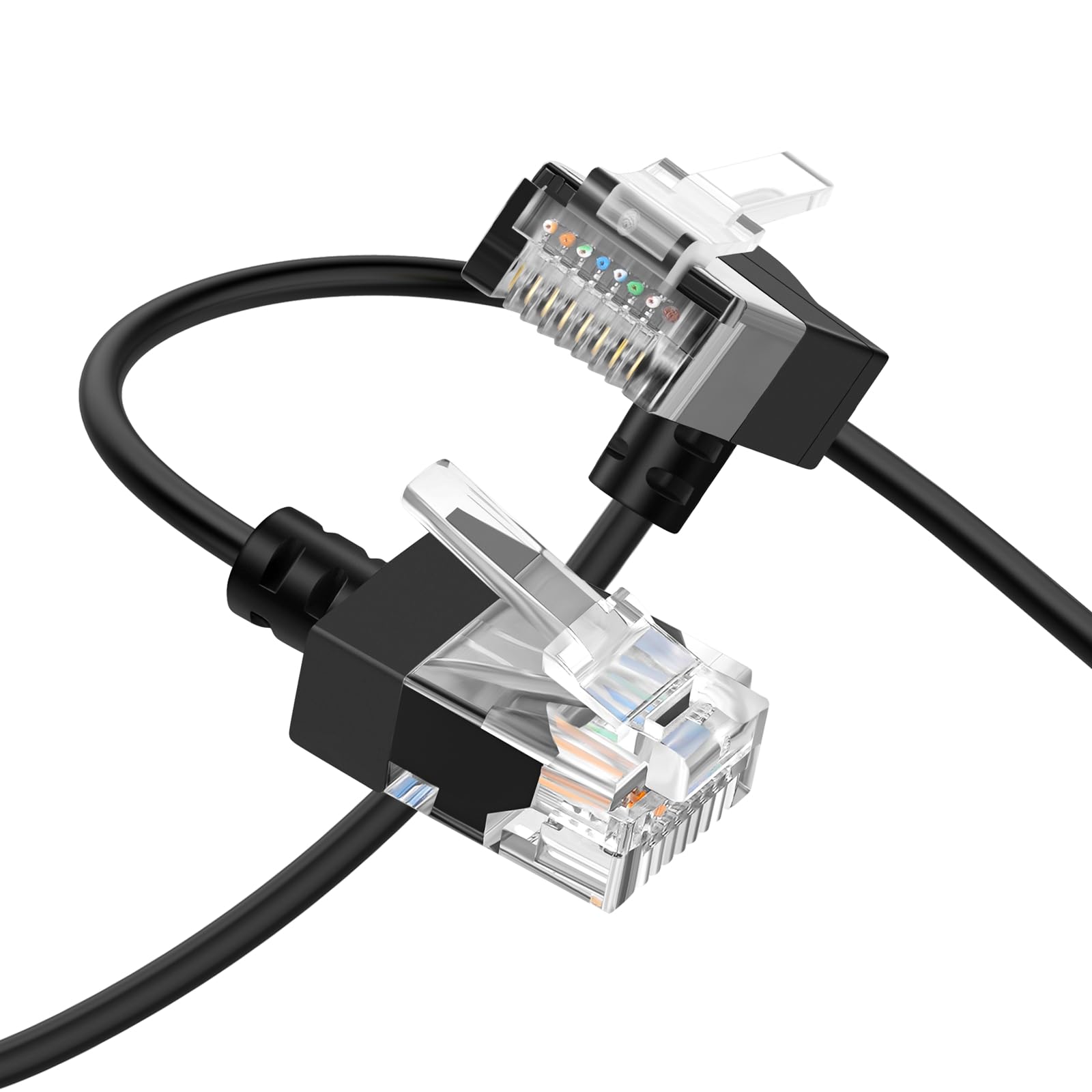 Kabel Ethernet Cat6A 90 stopni kątowy w dół 2M, Ultracienki LAN Kabel krosowy Ethernet Cat6 Rj45 do wysokiej prędkości 10Gb/s 550MHz do Komputera, Routera, Drukarki, Modemu