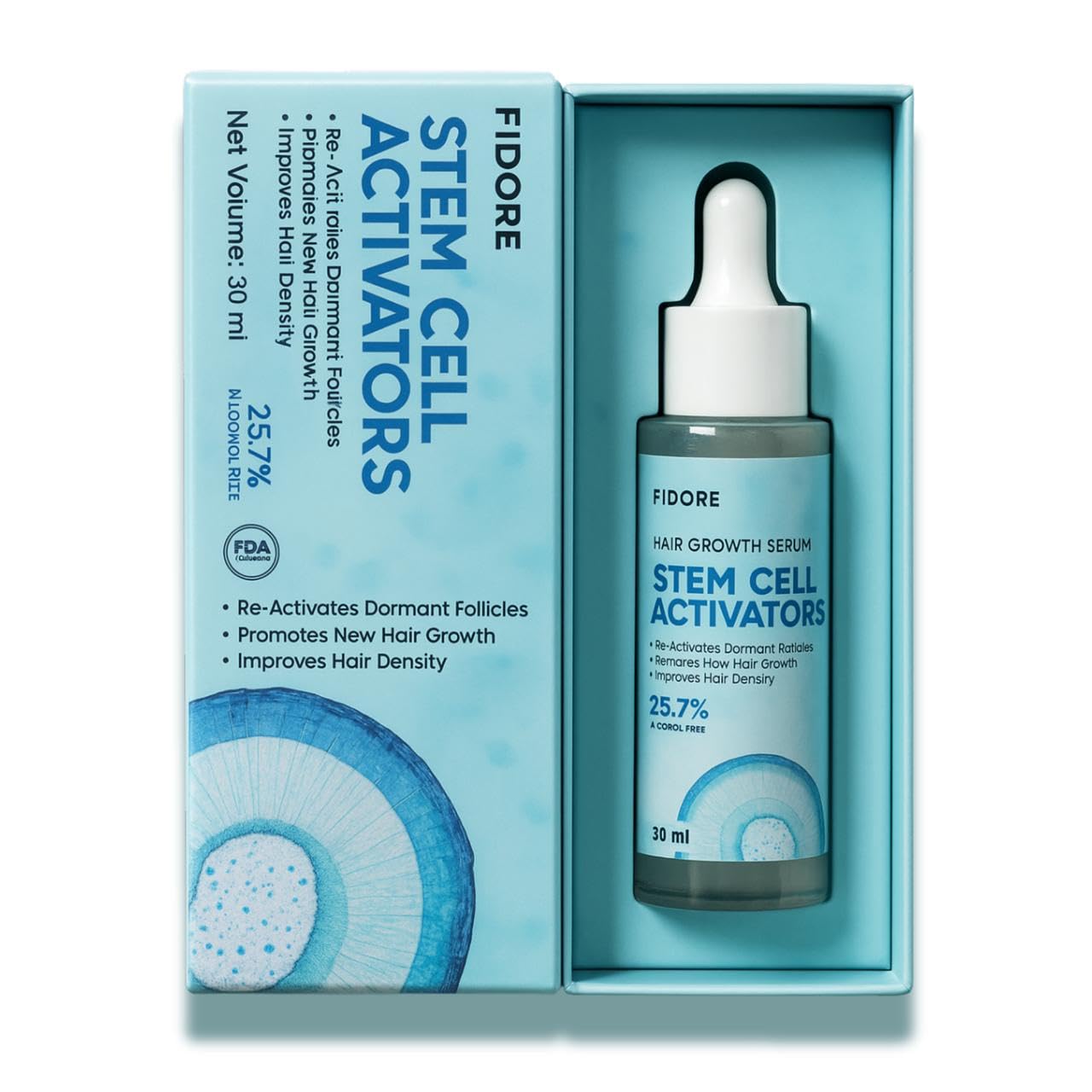 fidore stem_cell hair growth serum suitable for men & women - 25.7% active complex alcohol free | dormant follicles size 30ml pack of 1