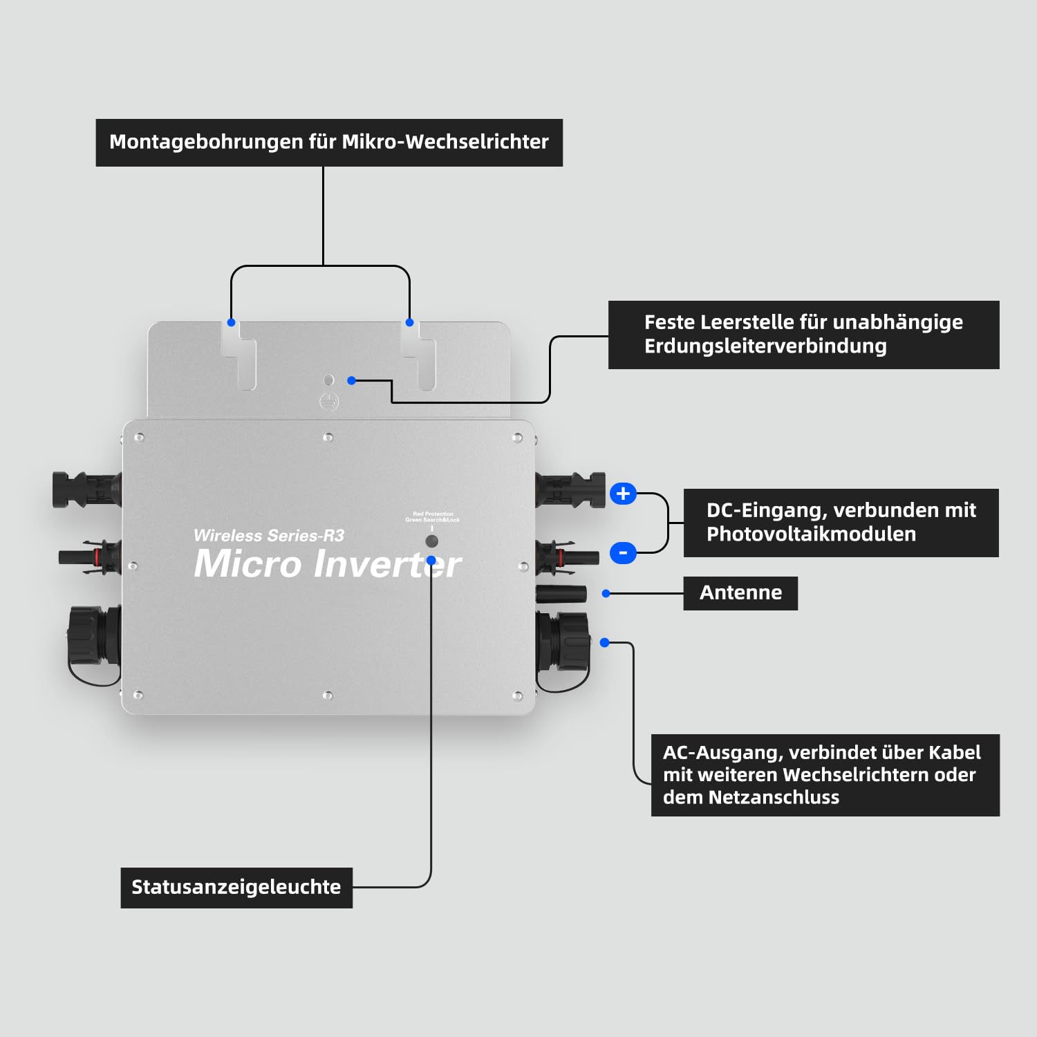 Micro inverter sinus puro – Solar Grid Tie Inverter con WiFi, DC 30 – 60 V a AC 120/230 V, disponibile in 600 W/700 W/800 W