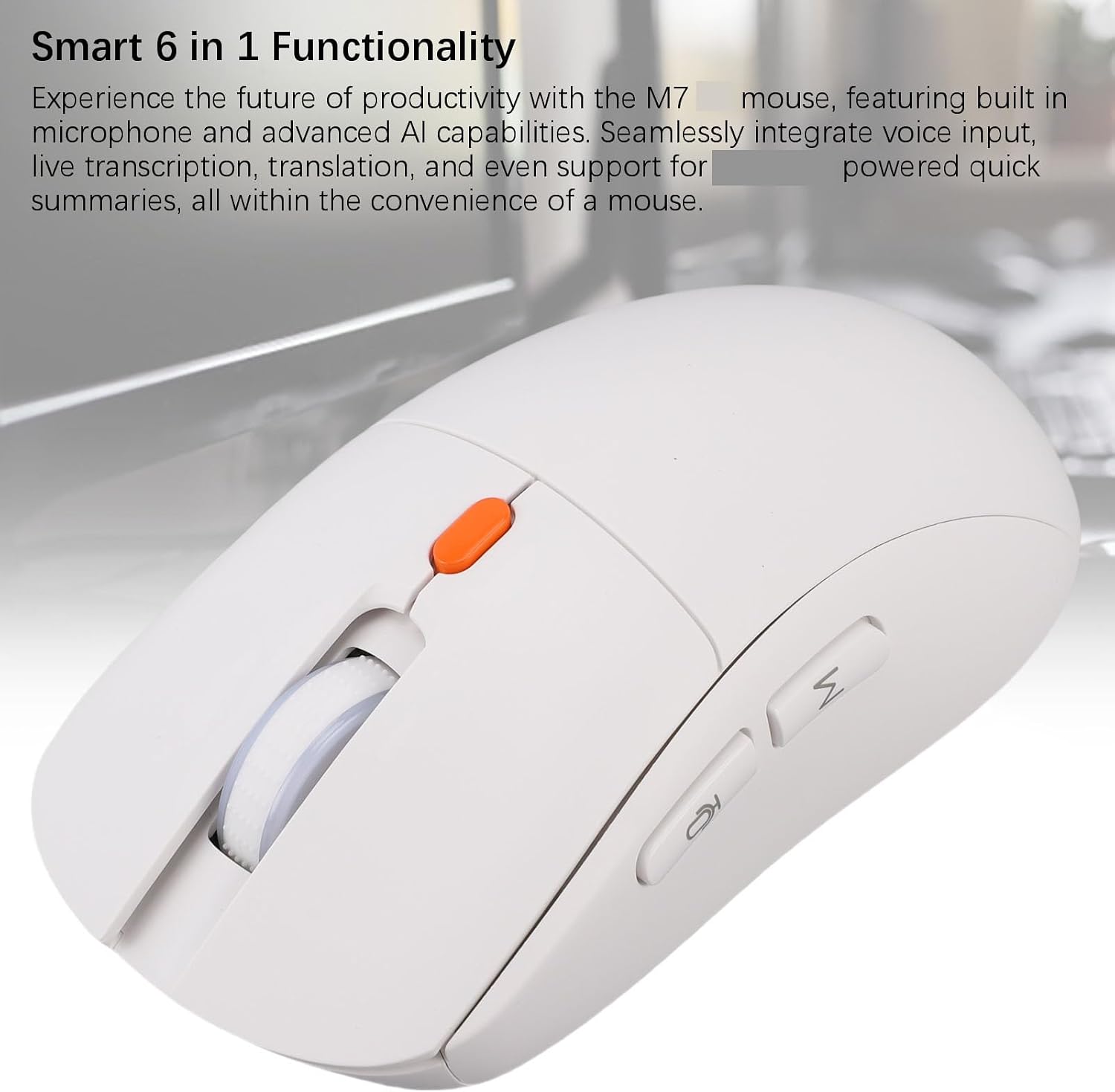Sanpyl Ai Mouse for ChatGPT, Built in Microphone for Voice Typing/Translation/Search/Live Transcription, Wireless 3 Mode 2.4G Bluetooth Mouse, Adjustable DPI (800-4000) (White)
