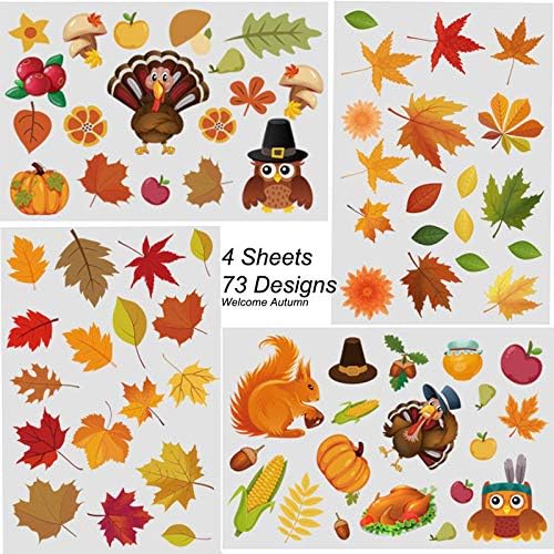 ravs 4 hojas de adhesivos para ventana, 73 diseños de decoración de ventana de otoño con arce, pavo, calabaza, maíz, ardilla para el hogar,