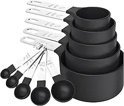 Conjunto de 10 peças de copos e colheres medidores, copos e colheres empilháveis, copos medidores de aninhamento com alça de aço inoxidável, utensílios de cozinha para cozinhar e assar