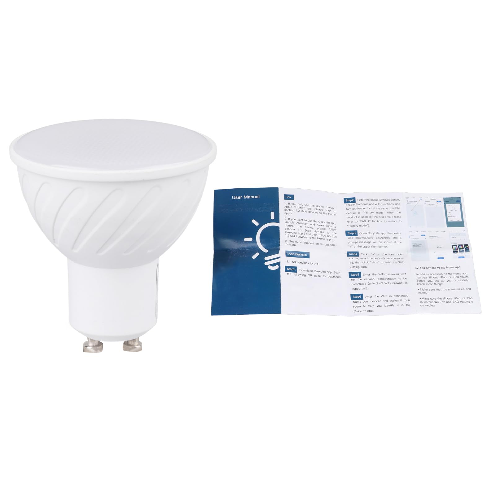 Inteligentne żarówki WiFi Spotlight Żarówki Zdalne Sterowanie Możliwość Przyciemniania Temperatura Barwowa do Domowego Biura (Homekit+Cozylife 2000K-6500K)