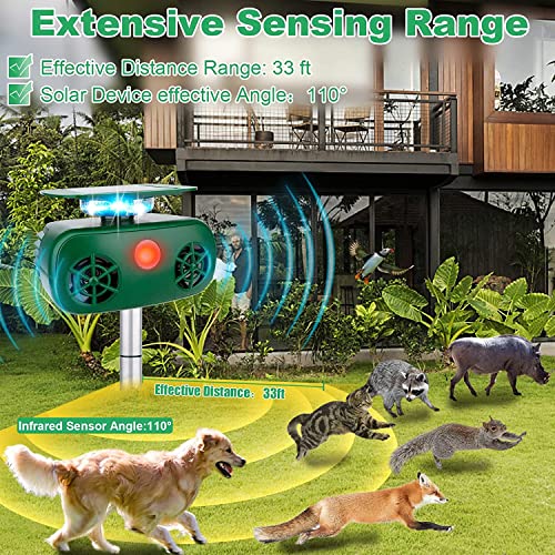 Ultrasonic Animal Repeller, Solar Powerwd Animal Repeller, Cat Bird Repellent Outdoor Solar Powered Ultrasonic Repeller Waterproof Dog Deterrent Squirrel Raccoon Deer & More Repellent for Yard Garden