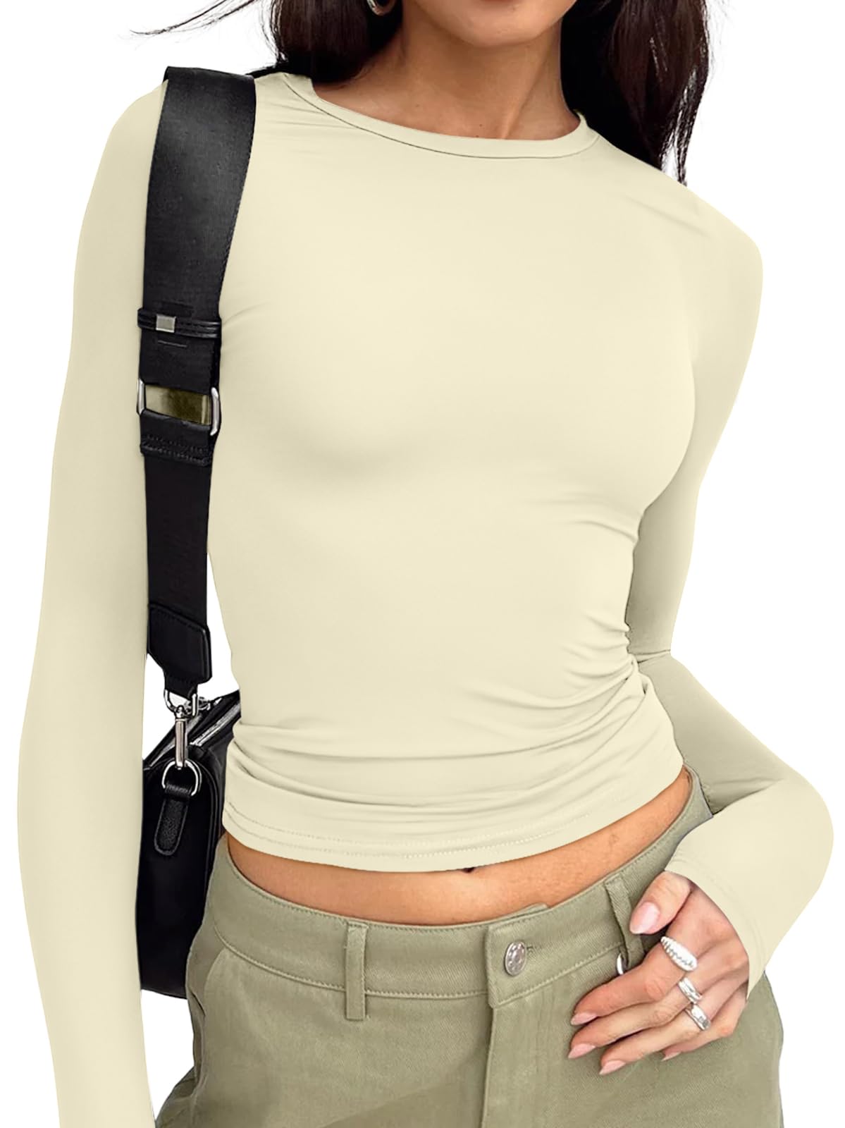 Trendy Queen Womens Long Sleeve T Shirts Fall Fashion 2025 Basic Crop Tops Going Out Outfits Y2k Clothes