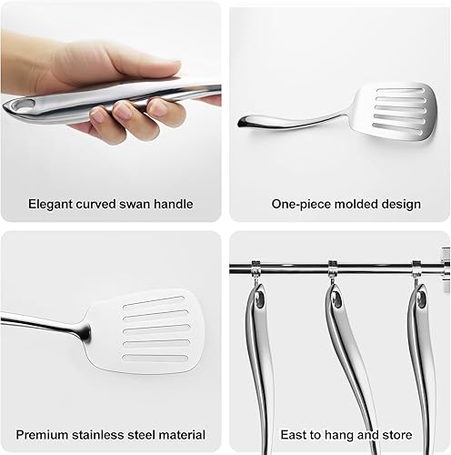 Miniatura 4 de Juego de utensilios de cocina de acero inoxidable 304, 11 piezas de utensilios de cocina de metal con espátula, cucharón, espumador, tornero,