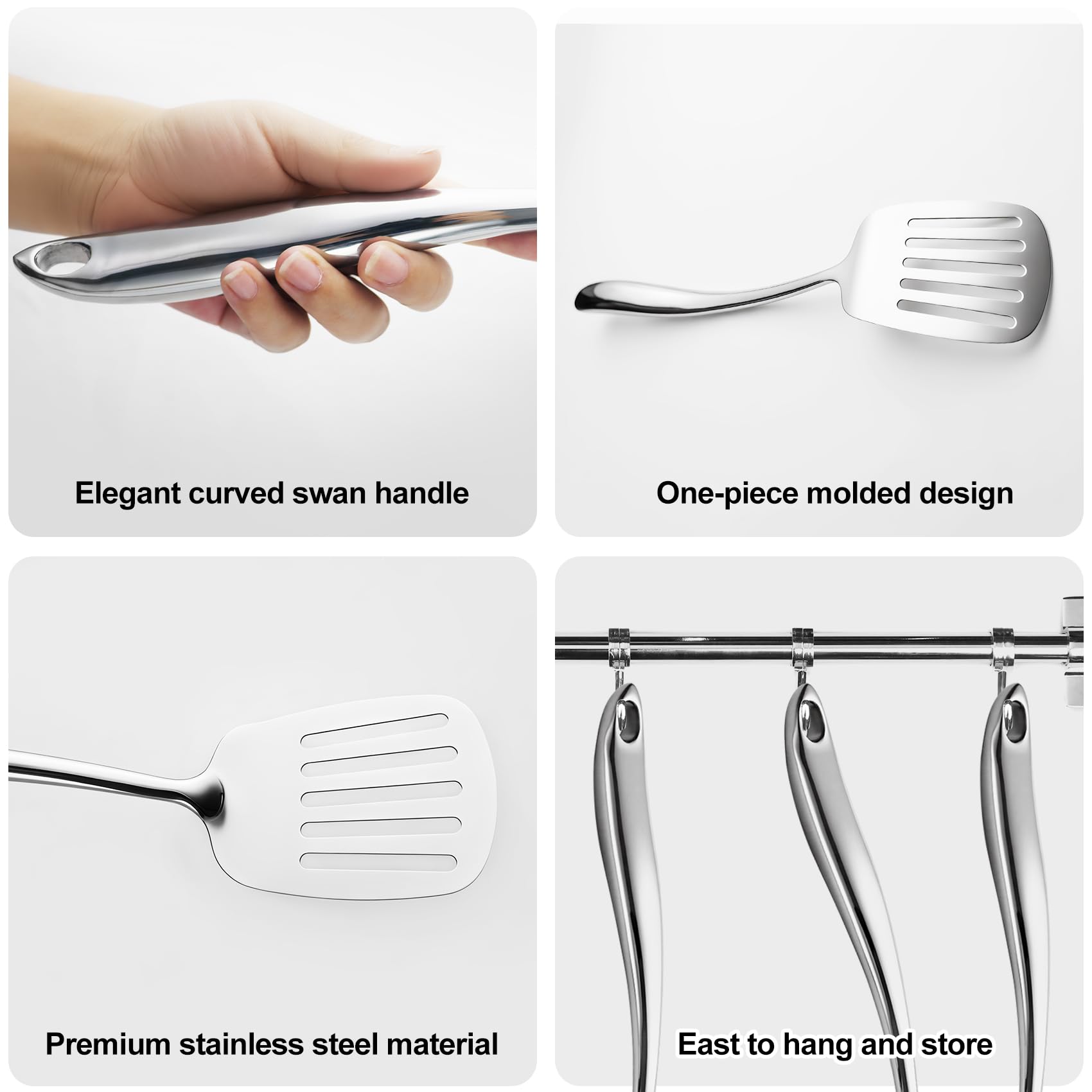 Set di utensili da cucina in acciaio inox 304, 11 pezzi, con spatola, cucchiaio, mestolo, schiumarola, paletta, paletta per pasta, pinze