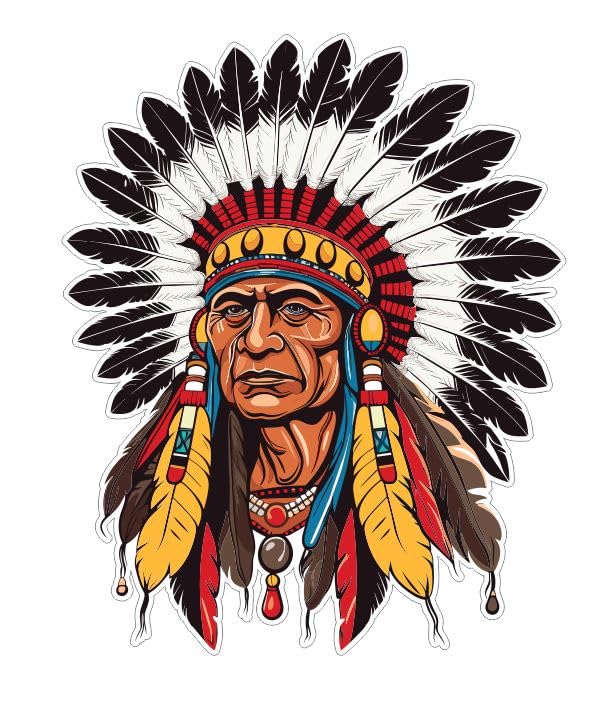 Native American Indian with Headdress Head Dress Sticker Stickers Decal A1018 Vinyl Stickers Decal for Wall, Laptop, Truck, Car Bumper Sticker 3