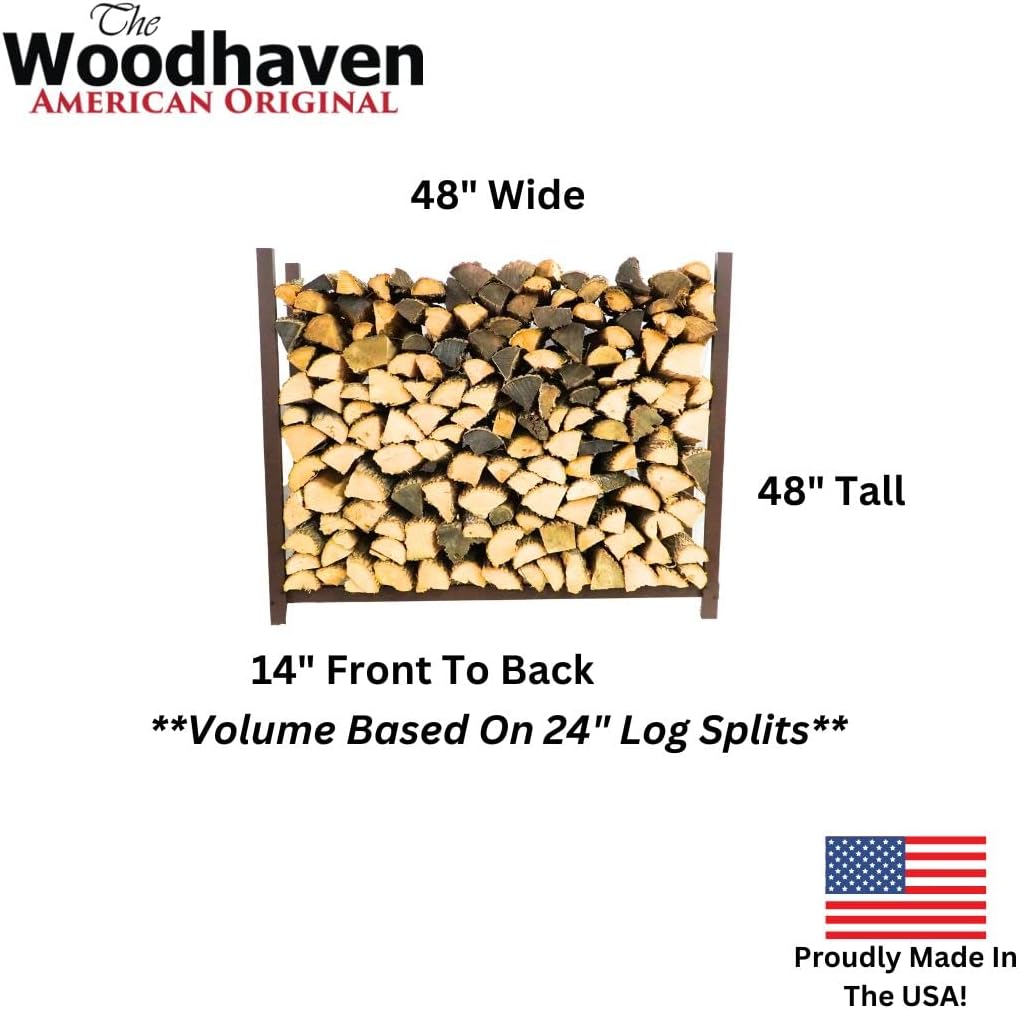 Woodhaven 4-Foot Brown Firewood Rack – Made in USA – 1/4 Cord Raised Lumber Storage Rack – Keeps Wood Dry & Ready – Heavy-Duty Steel, Lifetime Structural Warranty (Without Cover)