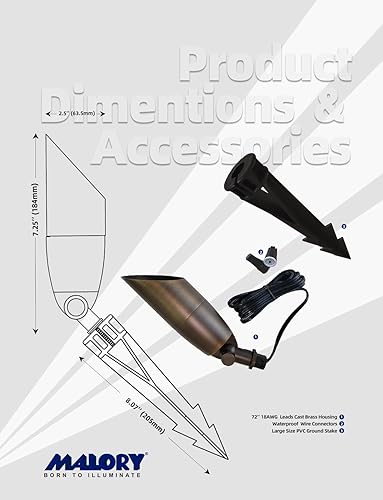 Vista 65 de MALORY Focos de paisaje de latón, paquete de 1 con bombilla MR16 (S02), iluminación LED de bajo voltaje de 12 V para exteriores para casa y árbol