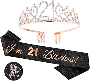 21e Verjaardag Sjerp En Kroon Voor Meisjes, Eindelijk 21 Verjaardag Sjerp En Rhinestone Tiara Set Voor Meisjes 21e Verjaardagscadeaus Voor Happy 21st Verjaardag Deel