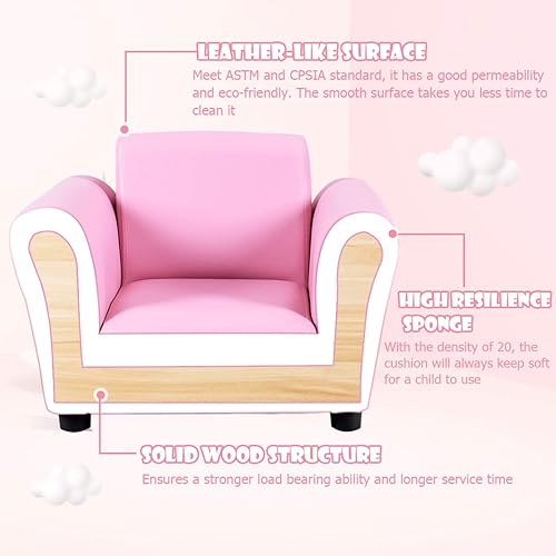 Miniatura 6 de Costzon Sofá para niños con reposapiés, sofá para niños con ASTM y CPSIA con superficie de piel sintética, mini reposabrazos, sofá suave para niños