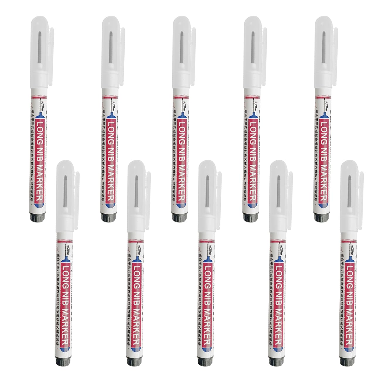 Jeeshvan 10 piece Set of Deep Hole Marker Pens, Suitable for Permanent Marking Tools in Wood Working, with a Head Length of 20 Millimeters, Suitable for Hard to Reach Areas