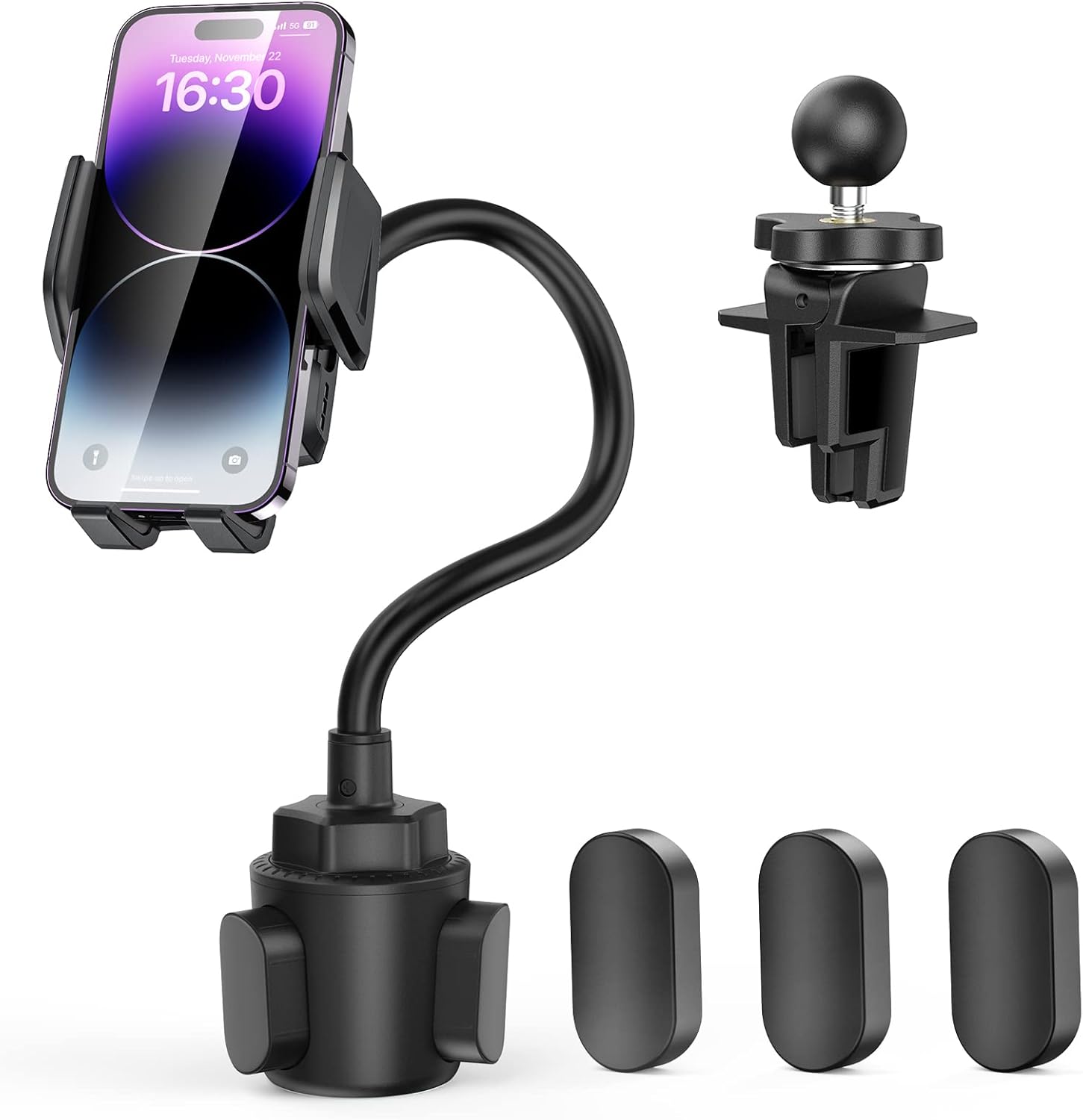 TECKNET Handyhalterung für Auto 2-in-1 – KFZ Handy Halterung für Lüftungslöcher &amp; Getränkehalter, Biegbarer Hals, 360° Drehbar, EIN-Knopf-Freigabe, 100% Kratzschutz für iPhone, Galaxy Alle Smartphones