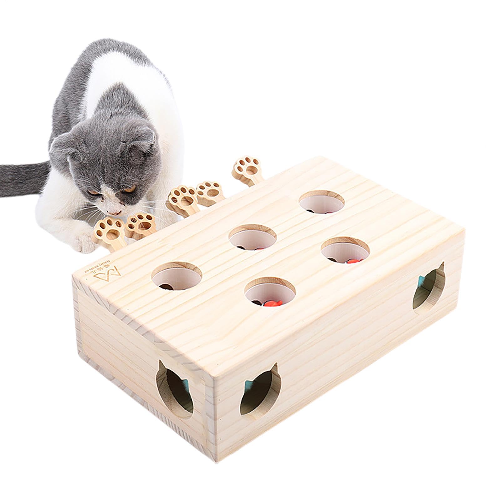 Jouet Interactif pour Chat Puzzle Souris Mobile, Exercice | interactif en bois Tape-Taupe pour chat Pour Chats D'Intérieur Anti-Ennui Stimulation Mentale Exercice Instincts Naturels