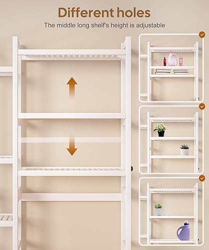 Miniatura 5 de Homde Almacenamiento sobre el inodoro con canasta y cajón, organizador de baño de bambú con estante ajustable y almohadillas impermeables para los