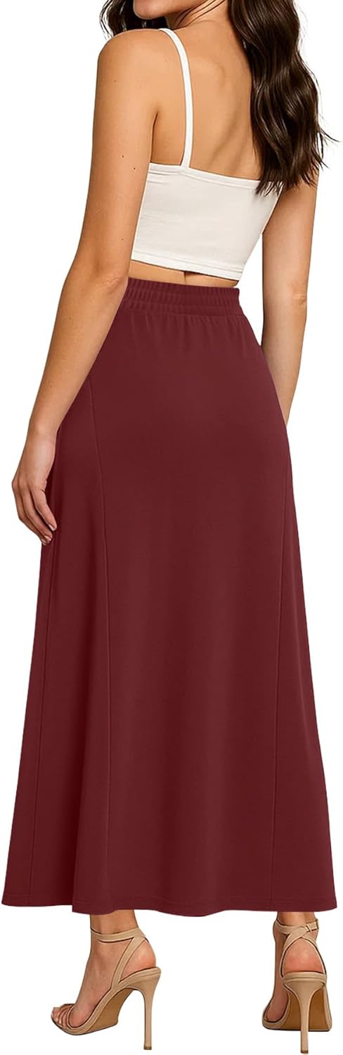 KUOTAI Womens High Waisted Maxi Skirt with Pockets A-Line Elastic Waist Casual Soft Skirts - Image 3