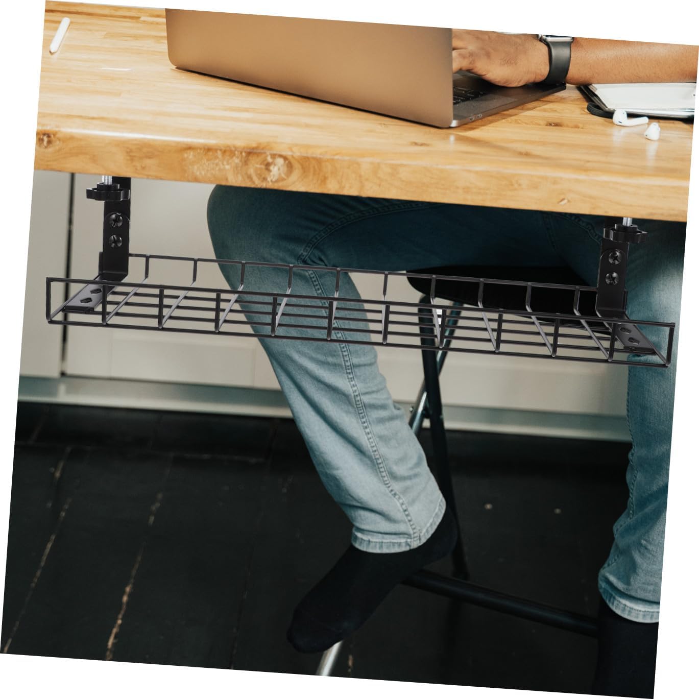 Desk Cable Management Rack No Drill Cable Tray Wire Organizer Holder for Office Home Desk Cord Storage 500mm Black