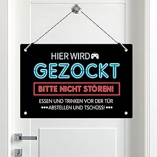 Hier Wird Gezockt Metal Sign – Gamer Gaming Room Decoration Sign – Gamer Accessories – Cool Things for Teenage Boys – Gift…