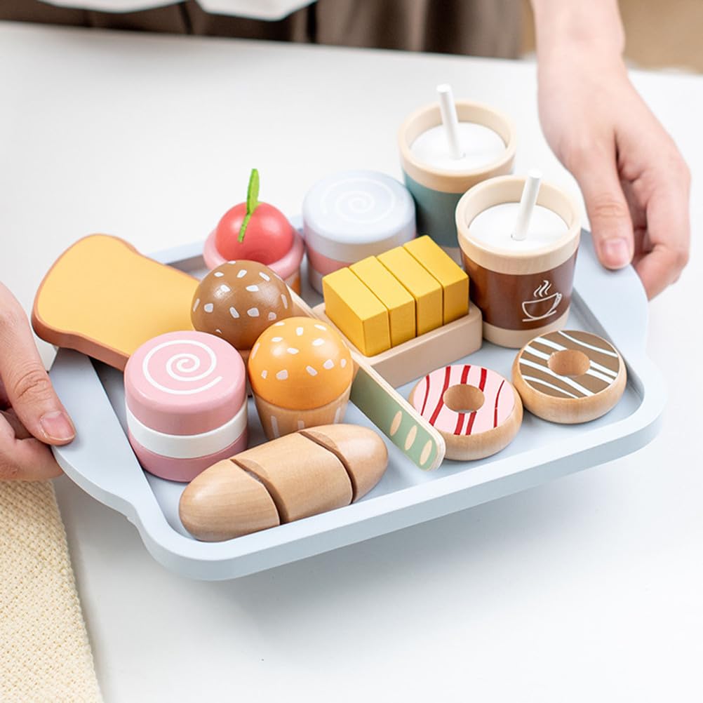 Set de Comida de Desayuno de Madera para Jugar, Juguete Educativo de Juego de Roles