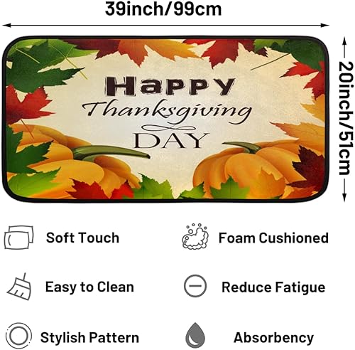 Miniatura 2 de Bountiful Pumpkin Maple Leaf Kitchen Rugs and Mats, Non Skid Absorbent Resist Dirt Kitchen Mat Runner Comfort Standing Floor Mat 39"x20" for Kitchen