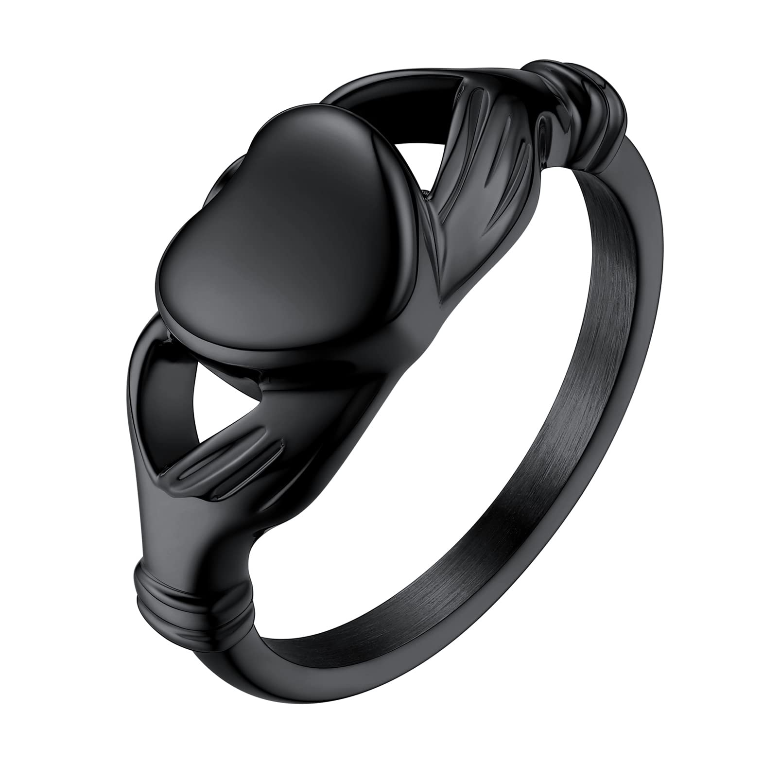 Cremation Ashes Keepsake Black Rings Hair Locket Memory Claddagh Ring Size 10