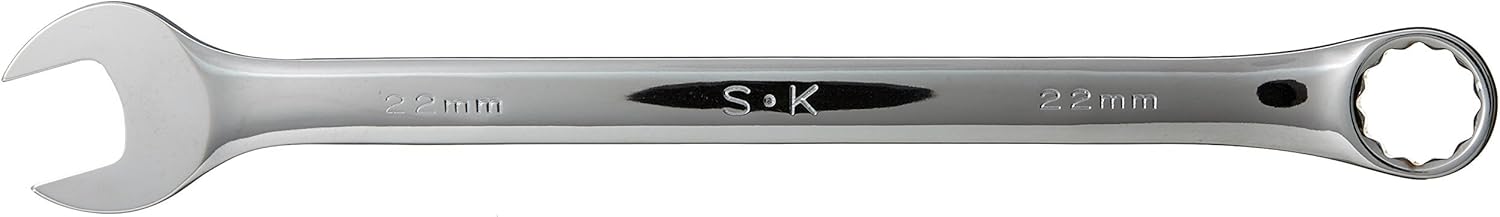 SK Professional Tools 88522 12-Point Metric Wrench - Long, 22 mm Combination Chrome Wrench with SuperKrome Finish, Made in USA