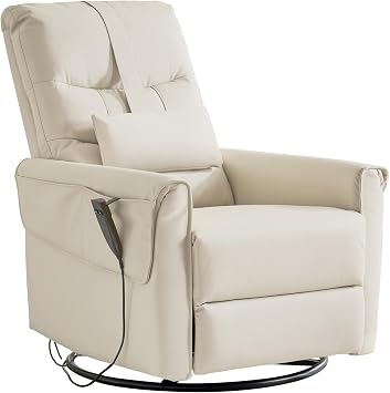 AIRSKY Genuine Leather Recliner Chair, Power Recliner Chair, Italian Water-Washing Process,Single Sofa for Living Room,Swivel Rocker Recliner, Lazy Boy Recliner Chairs, P1 Beige