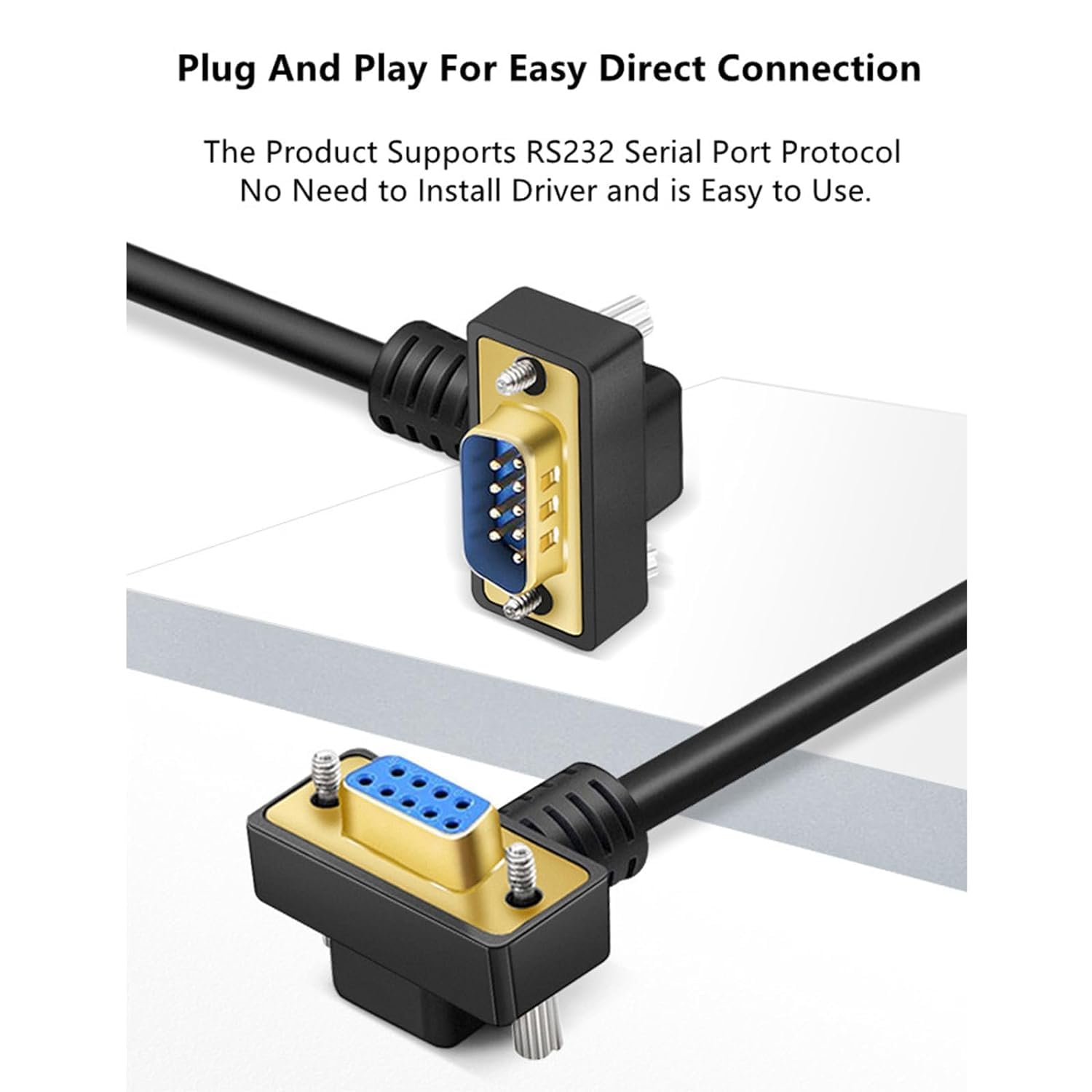 DB9 RS232 Serial Port Cable Down Right Angle 9 Pin RS232 COM Port Connection Cable (270 Degree Gold Plated - Male to Female, 10m)